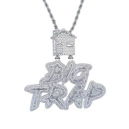 Iced out Letter Big Trap with house pendant pave full cubic zircon fit cuban chain hip hop necklace Jewellery whole278K