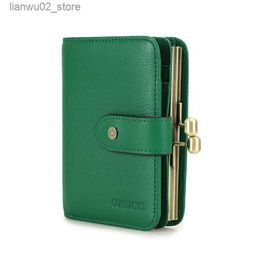 Money Clips Contact'S Women Short Coin Purse Metal Frame Green Genuine Leather Wallet Credit Card Holder Fashion Small Wallets for Woman Q230921