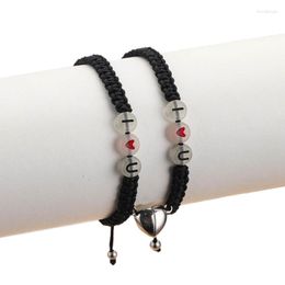 Charm Bracelets 2 Pcs Luminous Letter Bead Adjustable Couple Braided Rope Jewellery