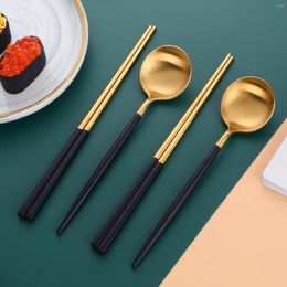 Chopsticks Spoon Set 18/10 Stainless Steel Reusable Dessert Spoons Travel Tableware Home Kitchen Dinnerware Tools