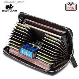 Money Clips BISON DENIM % Cow Leather Clutch Wallets for Men RFID Blocking Card Holder Wallet Coin Purse Long Phone Wallet W8226 Q230921