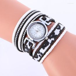 Wristwatches 100pcs/lot 918043 Leopard Print Wrap Around Leather Watch Silver Case Long Belt Elegance Wristwatch Fashion Crystal Quartz