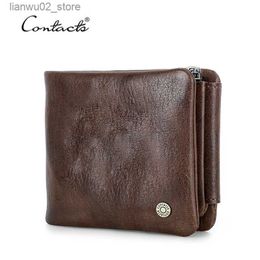 Money Clips CONTACT'S Genuine Leather Men Wallet Small RFID Casual Trifold Short Wallets Zipper Coin Pocket Male Card Holder Purse Q230921