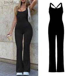 Women's Jumpsuits Rompers Womens Summer Sleeveless Sexy Twisted Backless Romper Solid Colour High Waist Bodycon Flared Long Pant Jumpsuit Overalls L230921