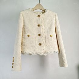 Women's Jackets French Lace Small Fragrance Coat Advanced Sense Single-Breasted O-Neck Long Sleeve Top Embroidered Trim Jacket