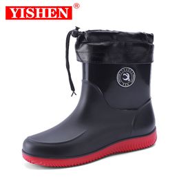 Rain Boots YISHEN Men Boots Waterproof Rain Boots With Removable Warm Plush Work Garden Shoes Rubber Four Season Antiskid Safe Fishing Boot 230920