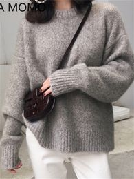 Women's Sweaters Loose Knitted Sweater Women Jumpers Long Sleeve Woman Pullovers Casual Autumn Winter Colour khaki Grey weater 230920