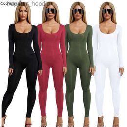 Women's Jumpsuits Rompers Spring Sexy Black Long Sleeve Jumpsuit White Green Rompers Jumpsuit Long Pants Solid Colors Casual One Piece Outfit Women Romper L230921