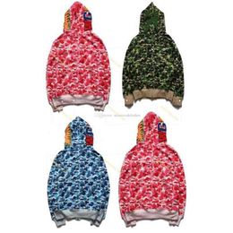 Fog Fashion mens shark hoodies Embroidery Teenager Blue Pink Bathing Male Tide Hoodie Men 's Couples camouflage Hooded Jackets S-3XL