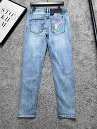 Men's Jeans designer Autumn Mens Slim Fit Small Straight Leg Jeans Light Blue Wash Mid Waist Pants Trendy and Versatile 9QET