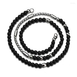 Chains Simple Vintage Matte Bead Necklace For Men Classic Handmade Natural Strand Beads Stainless Steel Chain Jewellery Gift