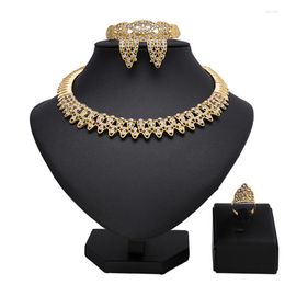 Necklace Earrings Set For Women Dubai Gold Plating Pendant Ring Bridal Fashion Jewellry Drop