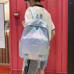 School Bags Weysfor Women Backpack Shiny Laser Student Pack Bag Ladies Large Capacity Hologram Silver Holographic Backpacks