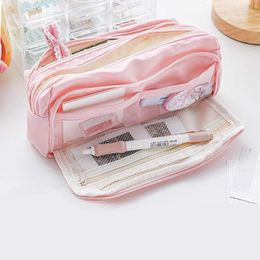 Cute Pink Large Capacity Pencil Bag Aesthetic Stationery Pen Holder Zipper Pouch Student Case School Supplies