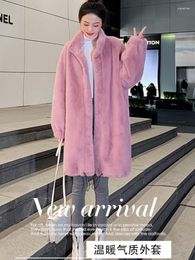 Women's Fur RDMQ 2023 Large Size Winter Faux Coat Women Medium Length Jackets Stand Collar OverCoat Thick Warm Female Plush Outwear