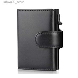 Money Clips 2022 Fashion Aluminium Credit Card Wallet RFID Blocking Trifold Smart Men Wallets % Genuine Leather Slim with Coin Pocket Q230921