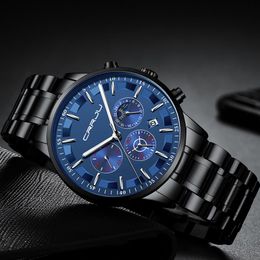 2020 Mens Watches CRRJU Top Luxury Sport Quartz All Steel Male Clock Military Camping Waterproof Chronograph Relogio Masculino245a