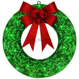 Christmas Decorations Led Christmas Garland Metal Luminous Christmas Wreath With Big Bowknot Christmas Front Door Home Party Door Hanging Decor HKD230921