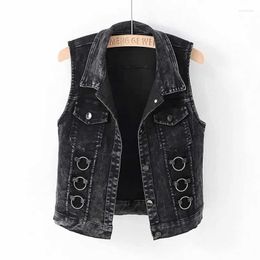 Women's Vests Fashion Denim Vest Female Spring Autumn Sleeveless Wild Tops Short Jacket Women Jean Waistcoat White Black Outwear