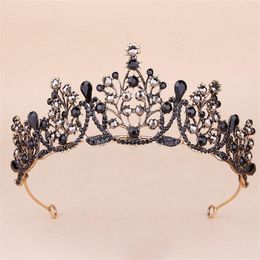 Luxury Headpieces Wedding Bridal Hair Accessories in Stock Bridal Crown Beaded Headdress Vintage Gold Black Diamond Halloween Part294Q