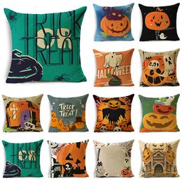 Pillow Case Trick Or Treat Halloween Funny Pumpkin Scarecrow Crow Linen Throw Pillowcase Decorative Cushion Cover For Sofa Living Room Party 230921