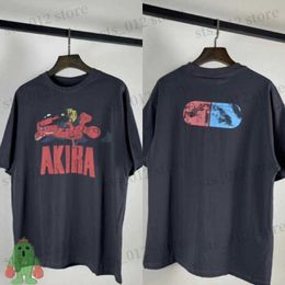 Men's T-Shirts Akira Motorcycle Print T-shirt Cotton Heavy Wash Do Old High Street Short Sleeve T Shirt T230921