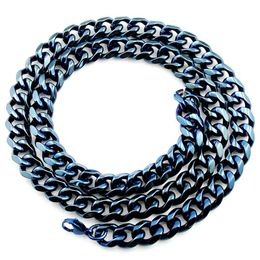 AMUMIU Trendy Blue High Polish Stainless Steel Necklace Links Chain Men Jewellery Cool Classic Party Gifts HN035285c