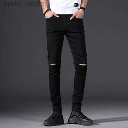 Men's Jeans Skinny Jeans Men 2023 New Male Black Knee Ripped Hole Little Feet Pants Elasticity Slimming Hip Hop Denim Trousers L230921