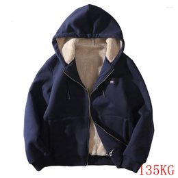 Hoodies masculinos inverno plus size camisola com capuz engrossado 8xl135kg 7xl 6xl 5xl 4xl casual bolso zíper velo esportes