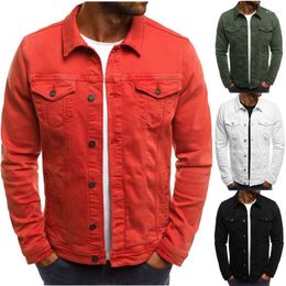 Men's Jackets 2023 European And American Denim Jacket Casual Solid Color Cardigan Button Work Suit