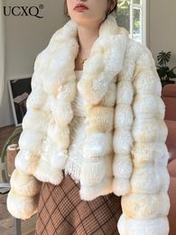 Womens Fur Faux UCXQ Fashion Tie Dye Gradient Warm Caots For Women Autumn Temperament Lapel Horn Button Design Jacket 23A3433 230921