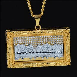 Hip Hop BIG Jesus Charm Pendants Necklaces & Pendants Bling Bling Iced Out Crystal Last Supper Necklaces Stainless Steel Rope Chai340y