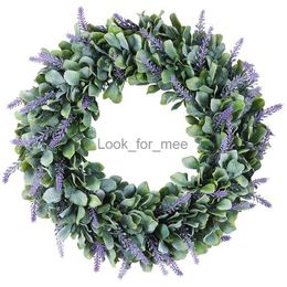 Christmas Decorations Front Door Wreath 18 Inch Artificial Lavender Wreaths Christmas Wedding Decor Winter Spring Summer Fall Boxwood Outdoor HKD230921
