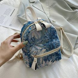 School Bags Cute Oil Painting Flowers Fashion Luxury Designer Small Backpack For Women 2023 Summer Trendy Girls Students Back Packs