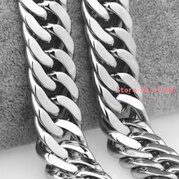 Chokers High Quality Silver Color Stainless Steel Men's Chain Necklace Heavy Huge Jewelry Curb Cuban Chain 7"-40" 18mm Gift 230920