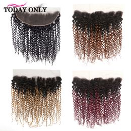 Lace Wigs TODAY ONLY Brazilian Kinky Curly Human Hair Frontal 13X4 With Baby Natural Hairline Ombre Remy 230920