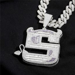 Large Size Iced Out Full Zircon Little Devil Pendant S Letter Hip Hop Pendant Necklace Bling Jewelry Gift263x