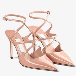 Summer Luxury Azia Sandals Shoes Latte Cross Strappy Pointed Toe Pumps Nude Black Purple Evening Dress Party Lady Gladiator Walking EU35-43