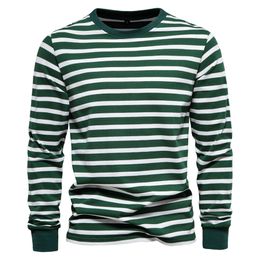 Men s T Shirts AIOPESON 100 Cotton Long Sleeve T shirts Men Contrast Striped O neck T shirt Spring Autumn Quality Brand Clothing 230921