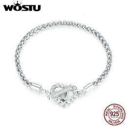 Charm Bracelets WOSTU Sterling Silver Vintage Basic Bracelets Double Love Heart Bangles Snake Chain For Women DIY Gift Suit to Charms Beads 230921