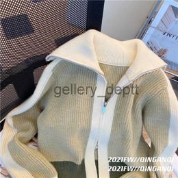 Women's Sweaters Zipper sweater cardigan female spring 2023 new women solid fashion design small Japanese loose cardigan sweater female top J230921