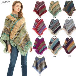 0C0025 Spring and Autumn Women's Cloak Retro Style Travel Pullover Cape Colourful Woven Tassels Customization