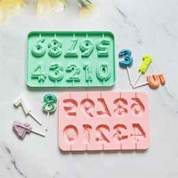 Baking Moulds 0-9 Numbers Shape Lolli Silicone Mould 3D Hand Made Sucker Sticks Chocolate Cake Jelly Candy With Party Decoration