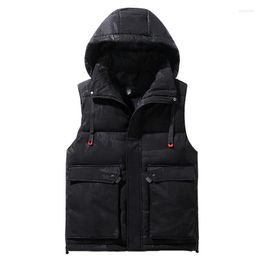 Men's Vests #3661 Winter Vest Men Back Hooded Coat Zipper Warm Slim Down Cotton Jacket Sleeveless Waistcoat Outerwear L-8XL