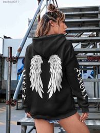 Women's Sweaters Angel Wings Personality Pattern Female Hoodies Harajuku Fleece Hooded Fashion S-Xxl Casual Pullovers Hip Hop Loose Women Tops L230921