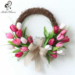 Christmas Decorations Koko Flower Artificial Spring Tulip Wreath Wedding Decoration Wall Hanging Christmas Easter Garland Front Door Decorations Home HKD230921