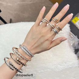 top Desingers Ring Men and Women Width and Narrow Version Open Rings Easy to Deform Lady Silver Snake Plated Light Bone Full Diamond Pattern Couple jewlery{category}