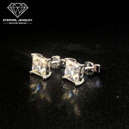 Women Ladies Luxury Real S925 Silver 10k 14k Gold 1ct d Vvs Princess Moissanite Diamond Ear Studs Earrings with Certificate
