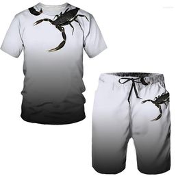 Men's Tracksuits Summer Oversized Sportwear Suit 3D Scorpion Print T-Sirt/Sorts/ Casual Wear Fitness Sports 2pc Sets Tracksuit