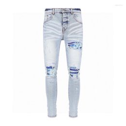 Men's Jeans Blue Casual Straight Stretch Fashion Classic Black Work Denim Trousers Destroyed Ripped Distressed Skinny Pants